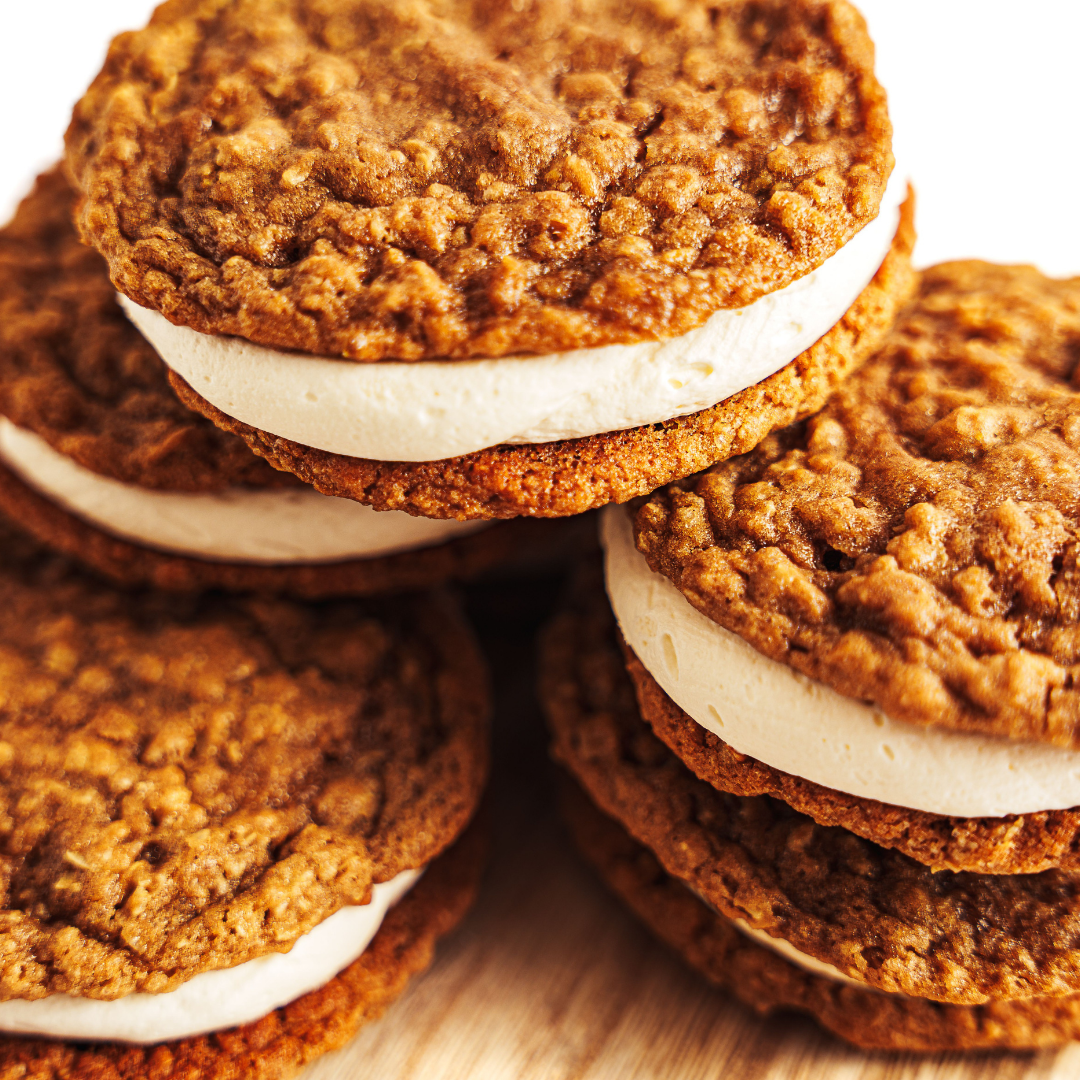 Homemade oatmeal cream pies with fluffy vanilla cream filling made in the Stacked Sweetness baking class at Culinary by Hobby Hill