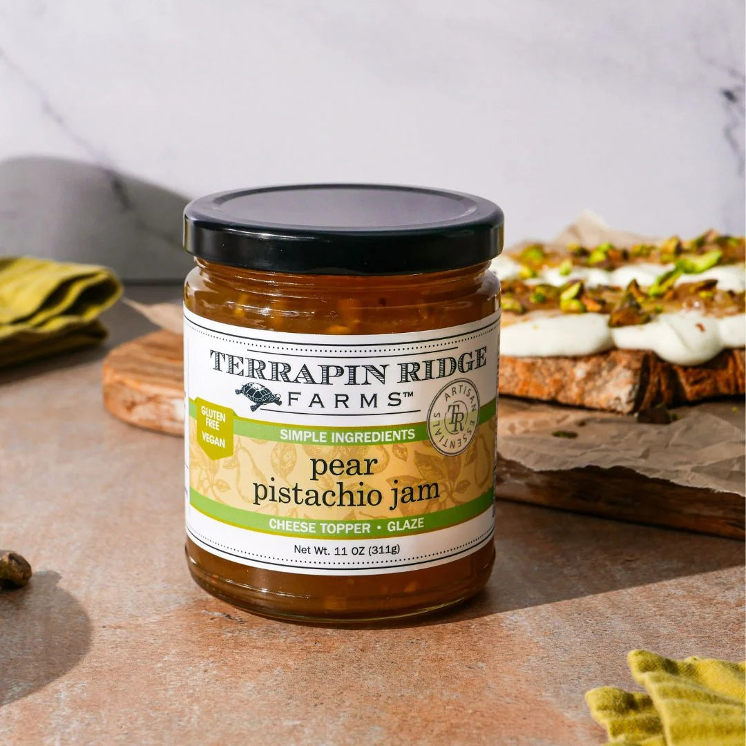 Pear Pistachio Jam on ricotta toast
