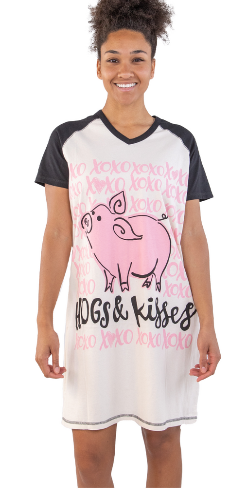 Hogs & Kisses V-Neck Nightshirt - Hobby Hill Farm
