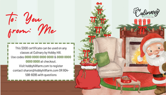 Culinary by Hobby Hill winter gift certificate with polar bears by a campfire in a snowy forest