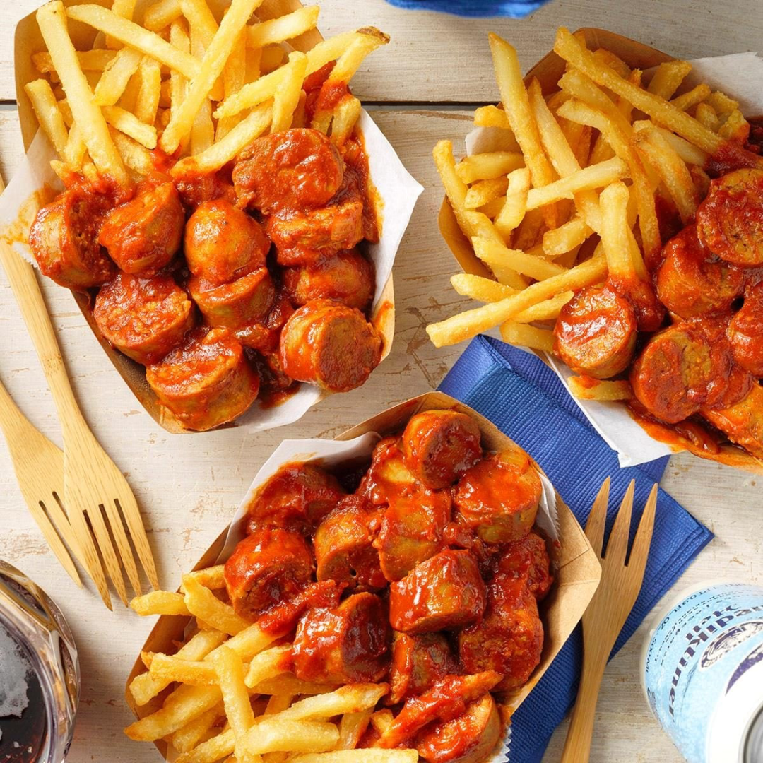Currywurst and fries, a German street food classic