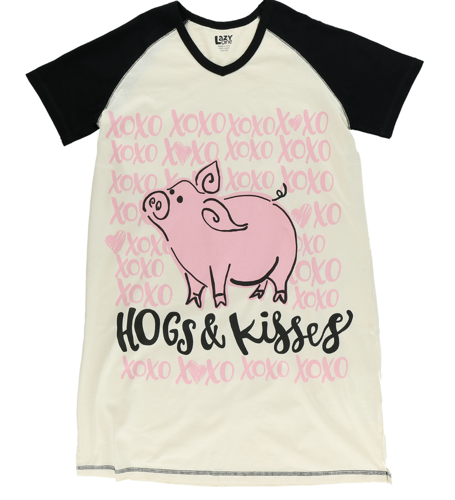 Hogs & Kisses V-Neck Nightshirt - Hobby Hill Farm