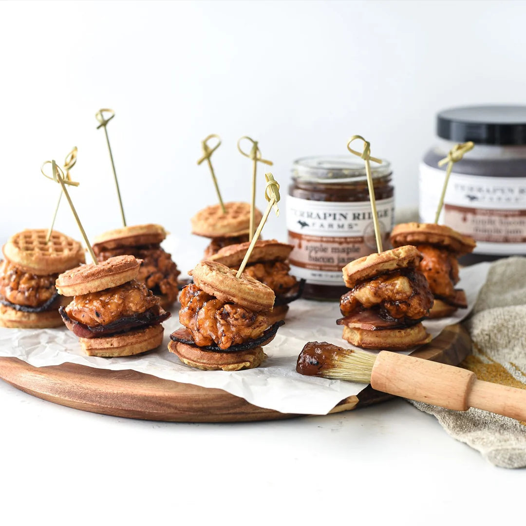 Mini Waffle Sandwiches with Apple Maple Bacon Jam